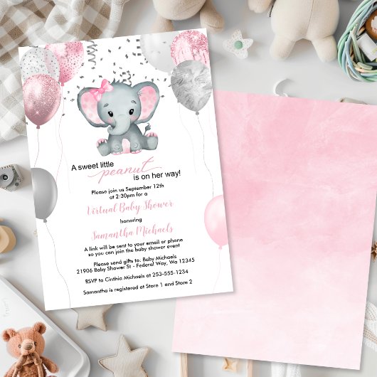 Invitation Ballons Eléphant Cute Baby shower virtuel
