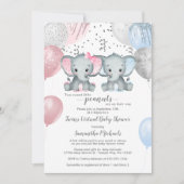 Invitation Ballons Eléphant Cute Twins Baby shower virtuel (Devant)