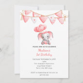 Invitation Ballons éléphant rose pour l'anniversaire de bébé (Devant)