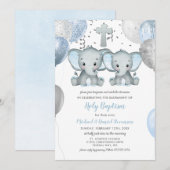 Invitation Ballons éléphants Aquarelle Baptême (Devant / Derrière)