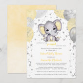 Invitation Ballons Eléphants Jaunes mignons Baby shower virtu (Devant / Derrière)