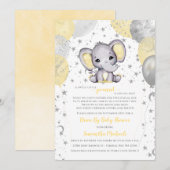 Invitation Ballons Eléphants Jaunes Mignons Conduits Par Baby (Devant / Derrière)