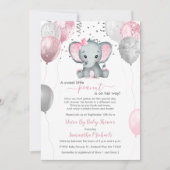 Invitation Ballons Eléphants Petite Fille Conduit Par Baby sh (Devant)
