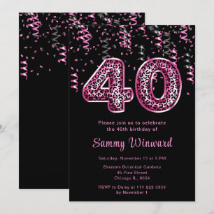 Invitation Ballons Empreintes de léopard du 40e anniversaire 