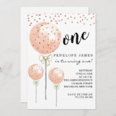 Invitation Ballons en coton rose vif 1er anniversaire (Devant / Derrière)
