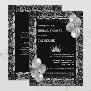 Invitation Ballons en dentelle noire en argent tiara soirée é