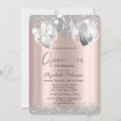 Invitation Ballons en diamants d'argent Rose or Quinceañera (Devant)