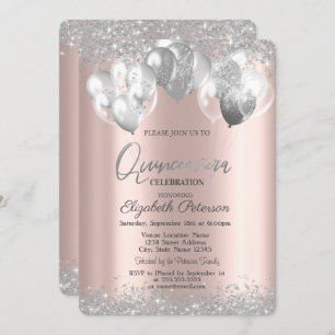 Invitation Ballons en diamants d'argent Rose or Quinceañera