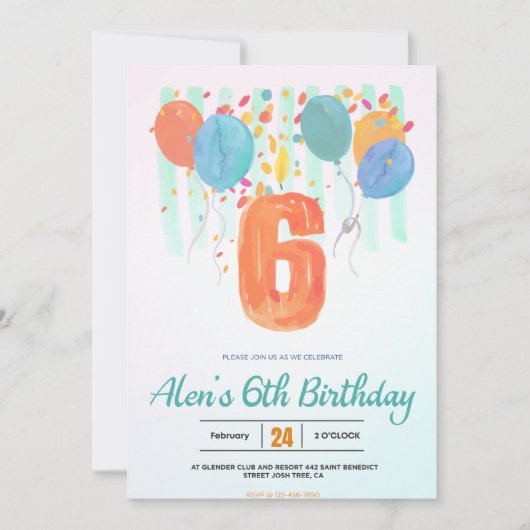 Invitation Ballons en fleurs : Célébrer une fête du 6e annive (Devant)