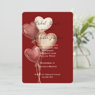 Invitation Ballons en forme de cœur rouges et crème pour Baby