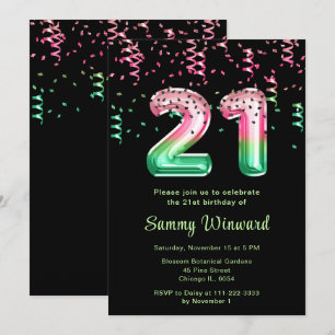 Invitation Ballons en forme de pastèque pour 21e anniversaire