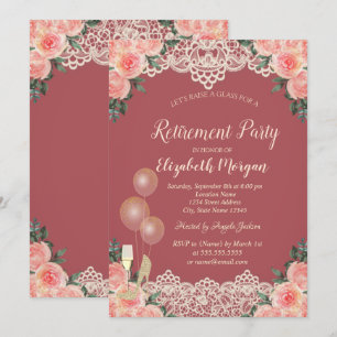 Invitation Ballons en forme de verre à vin dentelle roses rou