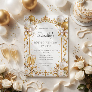 Invitation Ballons en or blanc pour anniversaire senior champ