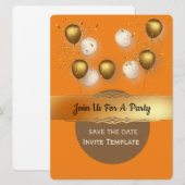 Invitation Ballons en or Confettis Fête (Devant / Derrière)