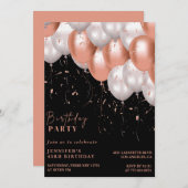 Invitation Ballons en or noir Rose 43e anniversaire (Devant / Derrière)