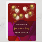 Invitation Ballons en Or Vitrail Fête (Devant / Derrière)