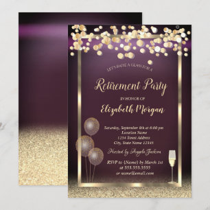 Invitation Ballons en Verre Pailleté Or Bourgogne Retraite