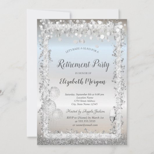 Invitation Ballons en verre Parties scintillant argentée cadr (Devant)