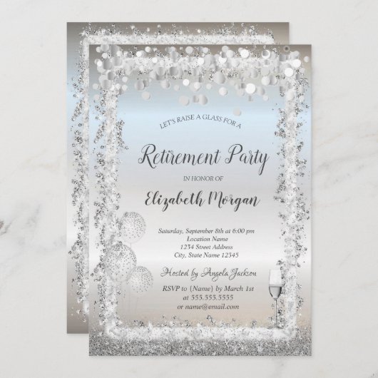 Invitation Ballons en verre Parties scintillant argentée cadr (Devant / Derrière)