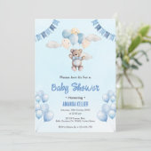 Invitation Ballons et Baby shower de nuages bleu Teddy (Debout devant)