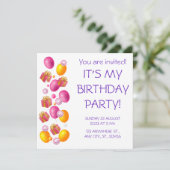 Invitation Ballons et cadeaux. Anniversaire élégant (Debout devant)