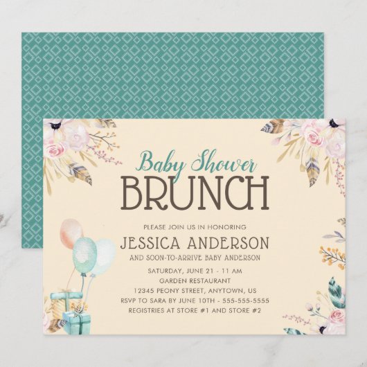 Invitation Ballons et cadeaux | Baby shower Brunch (Devant / Derrière)
