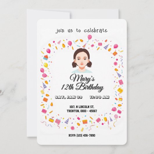 Invitation Ballons et cadeaux d'anniversaire simples (Devant)