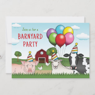 Invitation Ballons Et Chapeaux D'anniversaire Animaux De Ferm