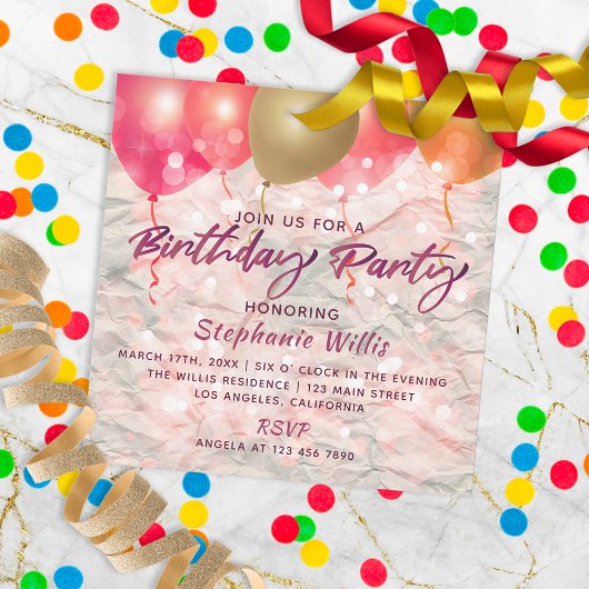 Invitation Ballons Et Étincelles Sur Papier Anniversaire