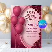 Invitation Ballons et étoiles de Parties scintillant rose gla