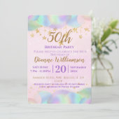 Invitation Ballons et étoiles rose 50e anniversaire fête (Debout devant)