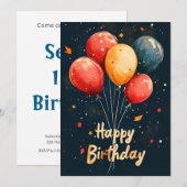 Invitation Ballons et points sur la fête d'anniversaire noire (Devant / Derrière)