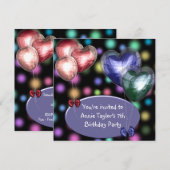 Invitation Ballons Filles Anniversaire 7 Ans Rose Violet (Devant / Derrière)