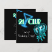 Invitation Ballons Filles Bleu Sarcelle Noir 21e Anniversaire (Devant / Derrière)
