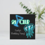 Invitation Ballons Filles Bleu Sarcelle Noir 21e Anniversaire (Debout devant)