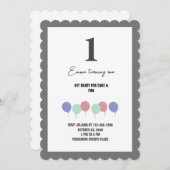 Invitation Ballons frontières gris 1er anniversaire Invitatio (Devant / Derrière)
