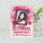 Invitation Ballons glamour et vin rose photo d'anniversaire (Debout devant)