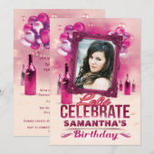 Invitation Ballons glamour et vin rose photo d'anniversaire (Devant / Derrière)