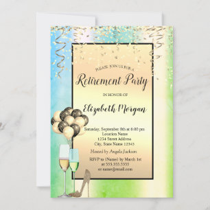 Invitation Ballons, Gold Confetti Green Retirement