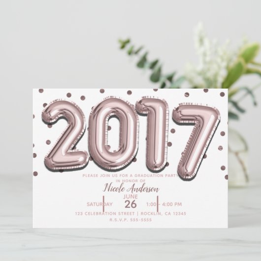Invitation Ballons Gold Confetti Rose 2017 (Debout devant)