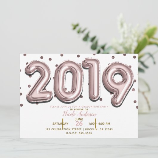 Invitation Ballons Gold Confetti Rose 2019 (Debout devant)