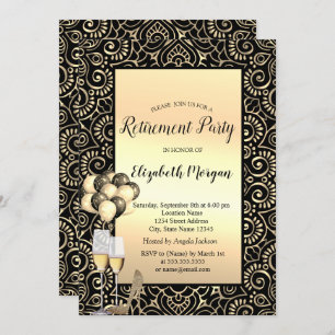 Invitation Ballons, Gold Mandala Black Retirement
