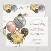 Invitation Ballons Gold Rose de la partie de retraite (Devant / Derrière)