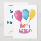 Invitation Ballons illustrés Joyeux anniversaire (Devant / Derrière)