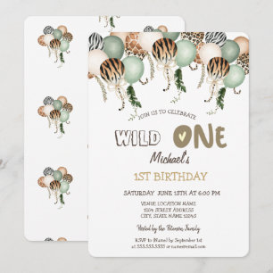Invitation Ballons imprimés animaux aquarelle 1er anniversair
