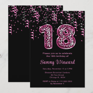 Invitation Ballons imprimés léopard pour 18e anniversaire ave