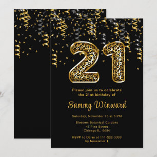 Invitation Ballons imprimés léopard pour 21e anniversaire ave