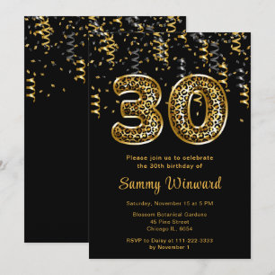 Invitation Ballons imprimés léopard pour 30e anniversaire ave