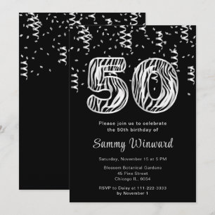 Invitation Ballons imprimés zèbre pour 50e anniversaire avec