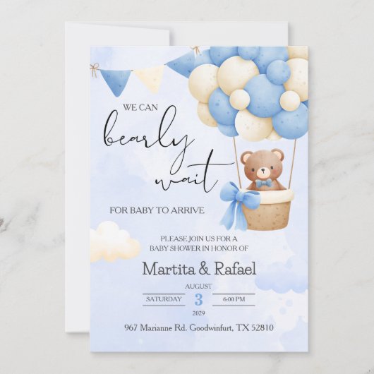 Invitation Ballons Invitacion Ours Teddy Dans (Devant)